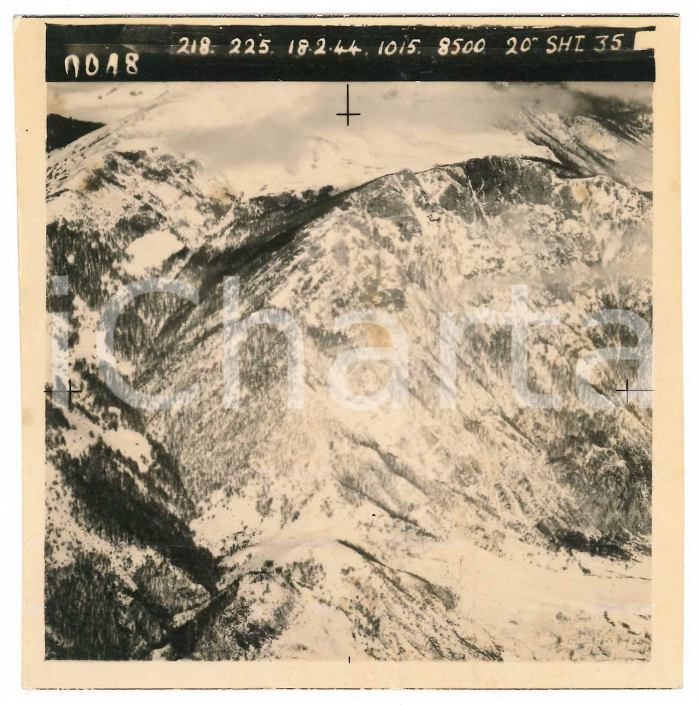 Fotografia d epoca originale Febbraio 1944 WW2 ITALIA  ALPI  Fotografia AEREA militare 14x14 cm 10 1