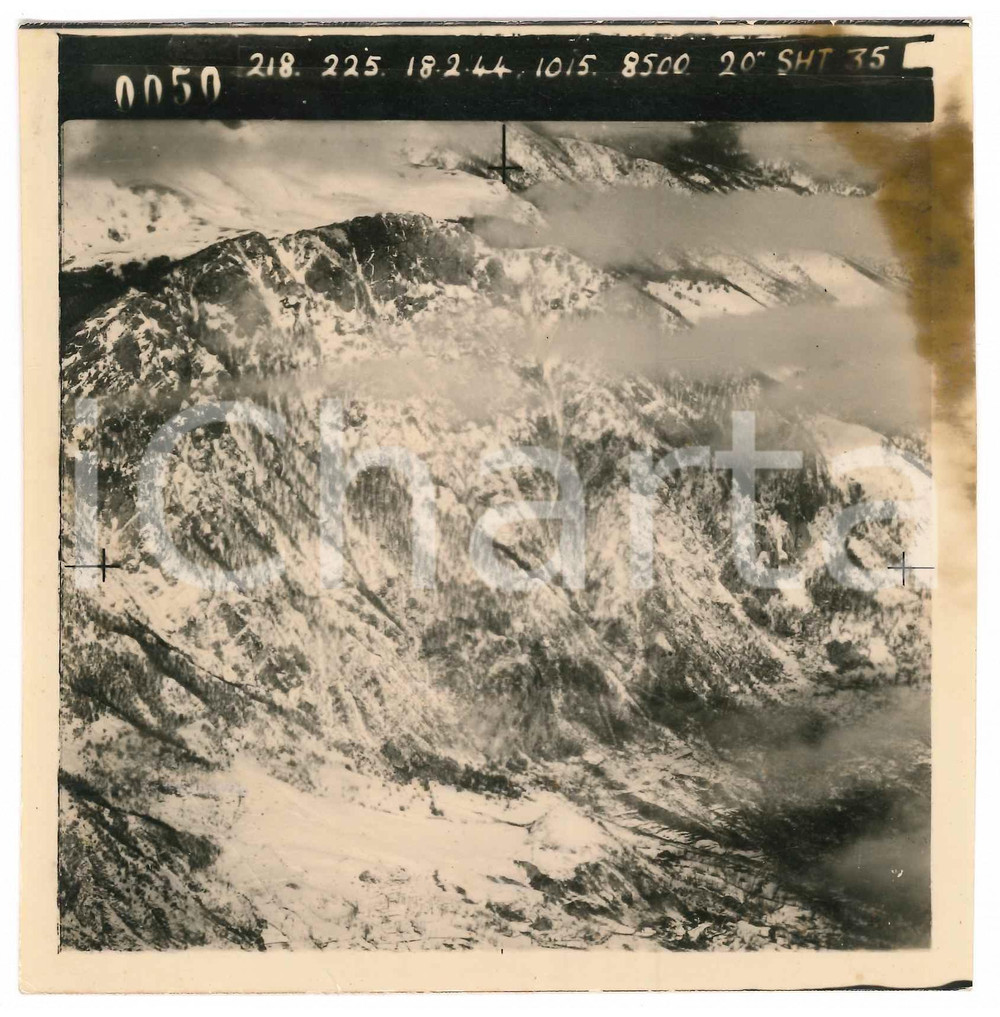 Fotografia d epoca originale Febbraio 1944 WW2 ITALIA  ALPI  Fotografia AEREA militare 14x14 cm 9 1