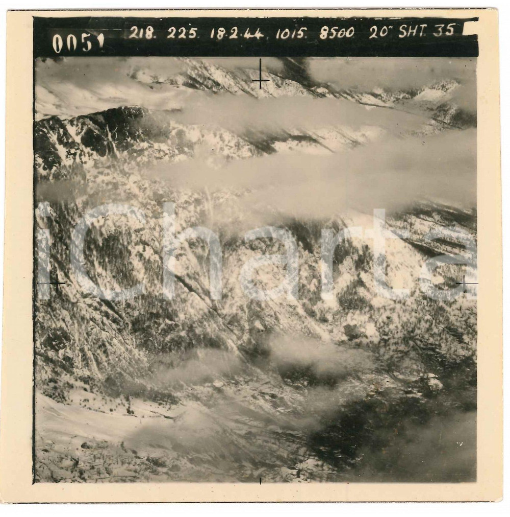 Fotografia d epoca originale Febbraio 1944 WW2 ITALIA  ALPI  Fotografia AEREA militare 14x14 cm 8 1