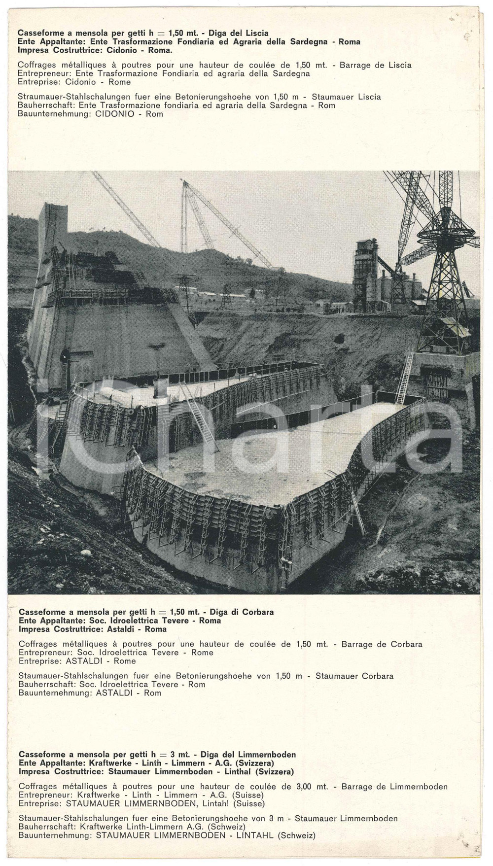 Materiale pubblicitario d’epoca 1960 ca COSTRUZIONI DIGHE  Casseforme a mensola PubblicitÃ  1