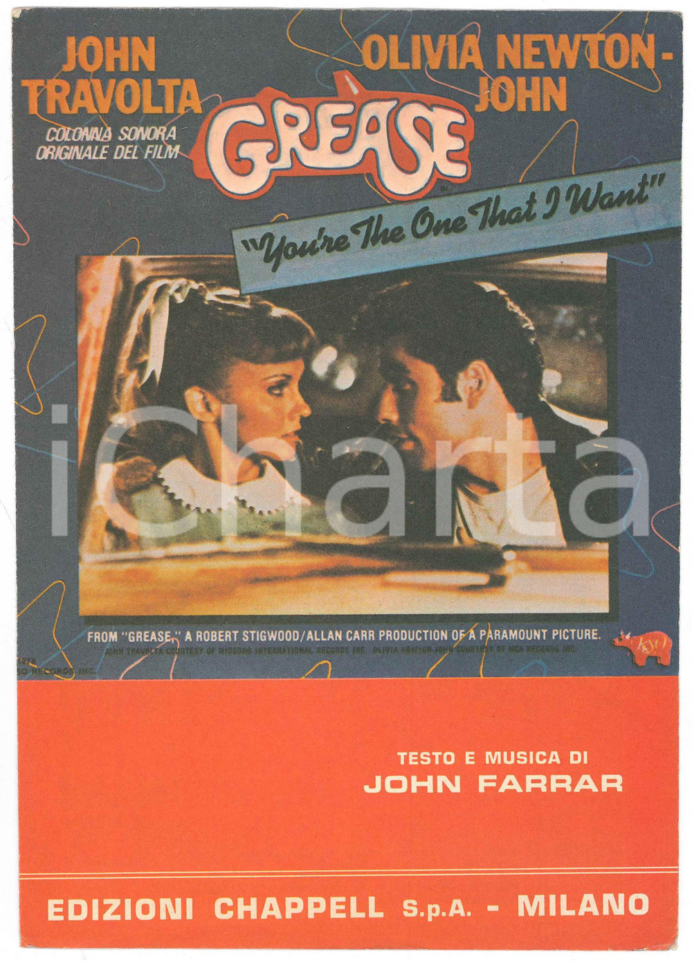 Oggetto da collezione cartaceo 1978 Film GREASE  Spartito You re the one that I want FARRAR Ed. CHAPPELL 1