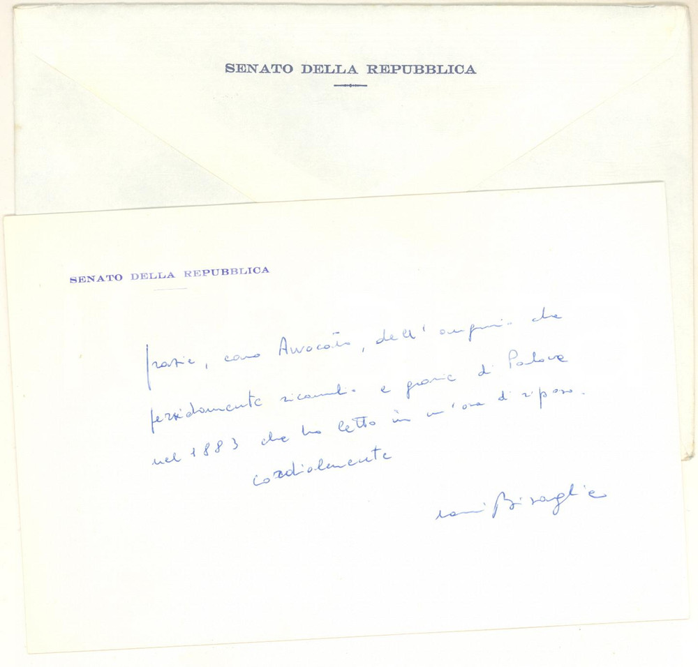 1982 ROMA DC Biglietto senatore Antonio BISAGLIA per auguri - AUTOGRAFO