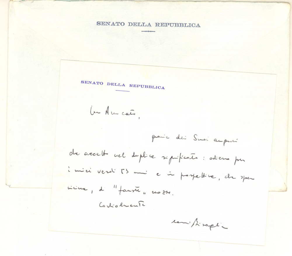 1982 ROMA DC Biglietto senatore Antonio BISAGLIA per auguri *AUTOGRAFO