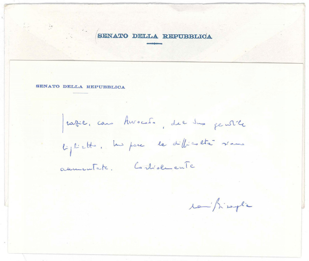 Autografo originale 1983 ROMA DC Biglietto senatore Antonio BISAGLIA per ringraziamento AUTOGRAFO 1