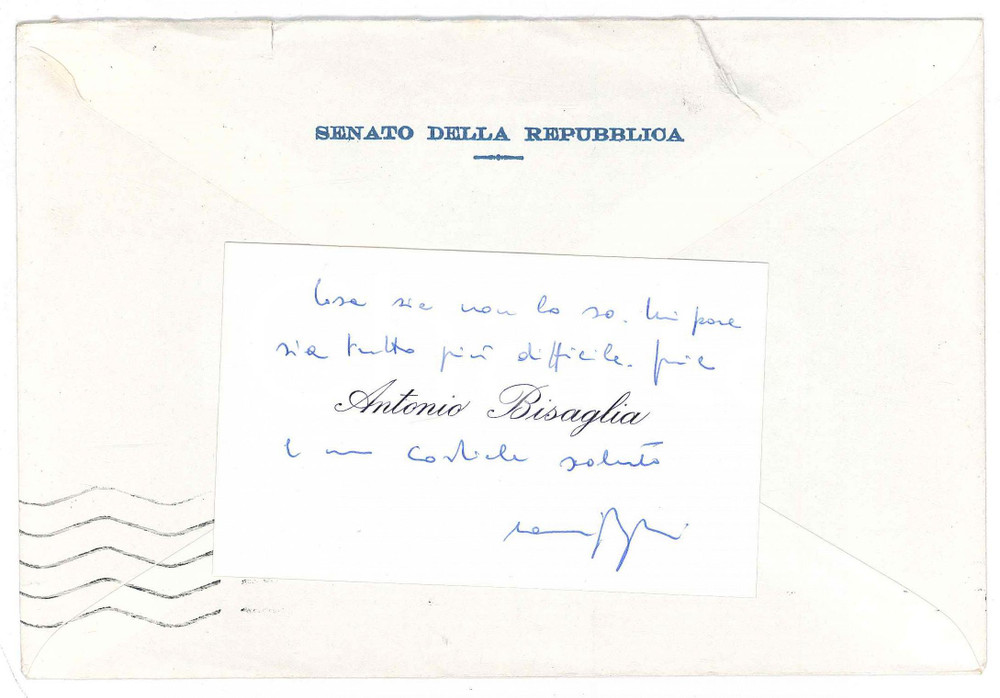 Autografo originale 1983 ROMA Biglietto Antonio BISAGLIA  Senato della Repubblica  AUTOGRAFO 1