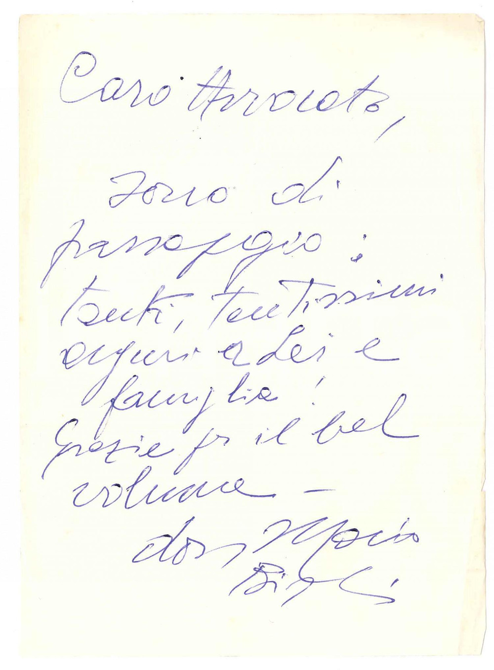1980 ca ROVIGO Don Mario BISAGLIA - Lettera di auguri - Autografo