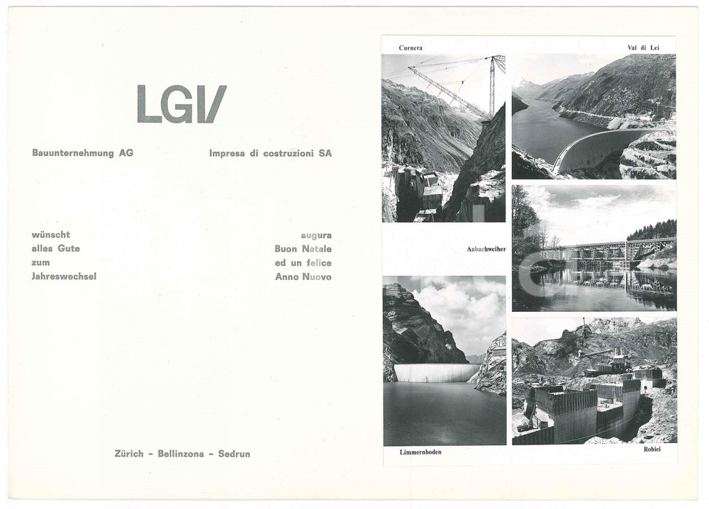 Oggetto da collezione cartaceo 1965 SVIZZERA Impresa di costruzioni LGV  Dighe  Biglietto auguri 1 1