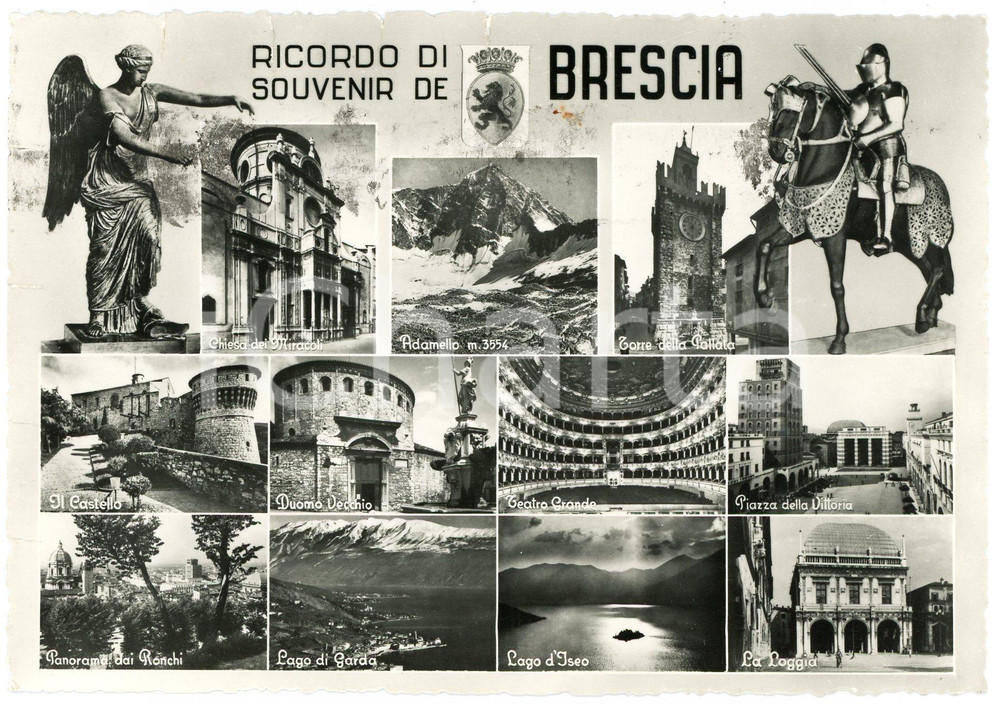Cartolina originale da collezione 1955 BRESCIA Chiesa dei Miracoli  Torre Pallata  Duomo Vecchio  Cartolina 1