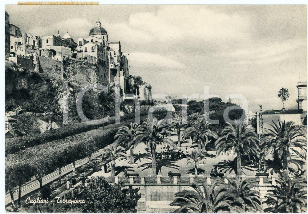 1951 CAGLIARI Giardini di Viale Terrapieno - Cartolina ANIMATA FG VG Cartolina d'epoca viaggiata GOOD/buono  Formato: 15x10 cm originale e autentica 1