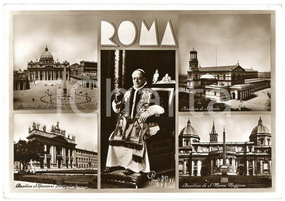 Cartolina originale da collezione 1934 ROMA Pio XI  Basilica San Pietro e San Giovanni Laterano  Cartolina FG 1