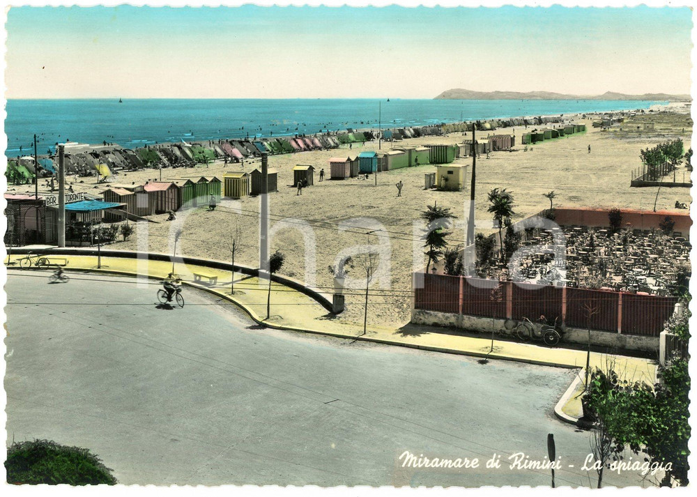 Cartolina originale da collezione 1957 MIRAMARE DI RIMINI La spiaggia  Cartolina ANIMATA FG VG 1