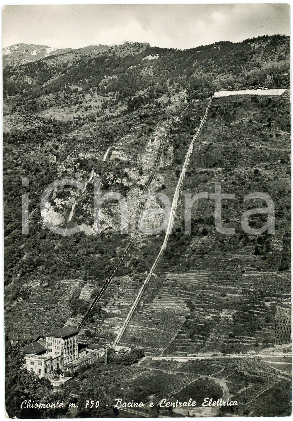 Cartolina originale da collezione 1950 ca CHIOMONTE TO Bacino e Centrale idroelettrica  Cartolina FG NV 1