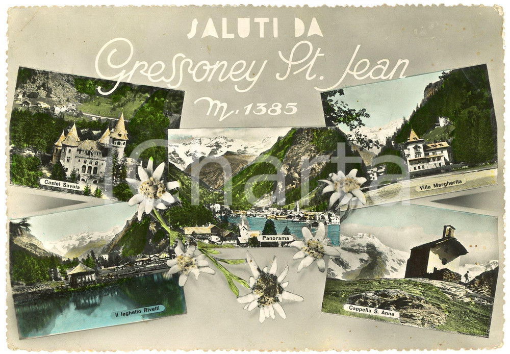 Cartolina originale da collezione 1953 GRESSONEYSAINTJEAN Castel Savoia VILLA MARGHERITA Lago Rivetti Cartolina 1