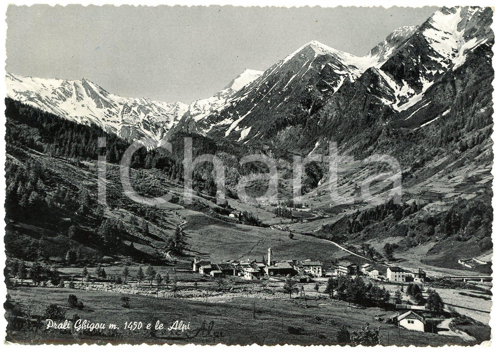 Cartolina originale da collezione 1956 PRALI TO Panorama frazione Ghigou e le Alpi  Cartolina FG VG 1