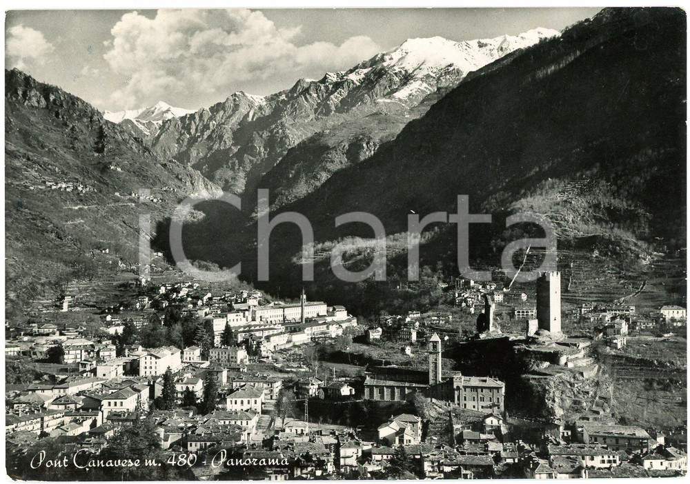 Cartolina originale da collezione 1953 PONT CANAVESE TO Panorama del paese  Cartolina FG VG 1