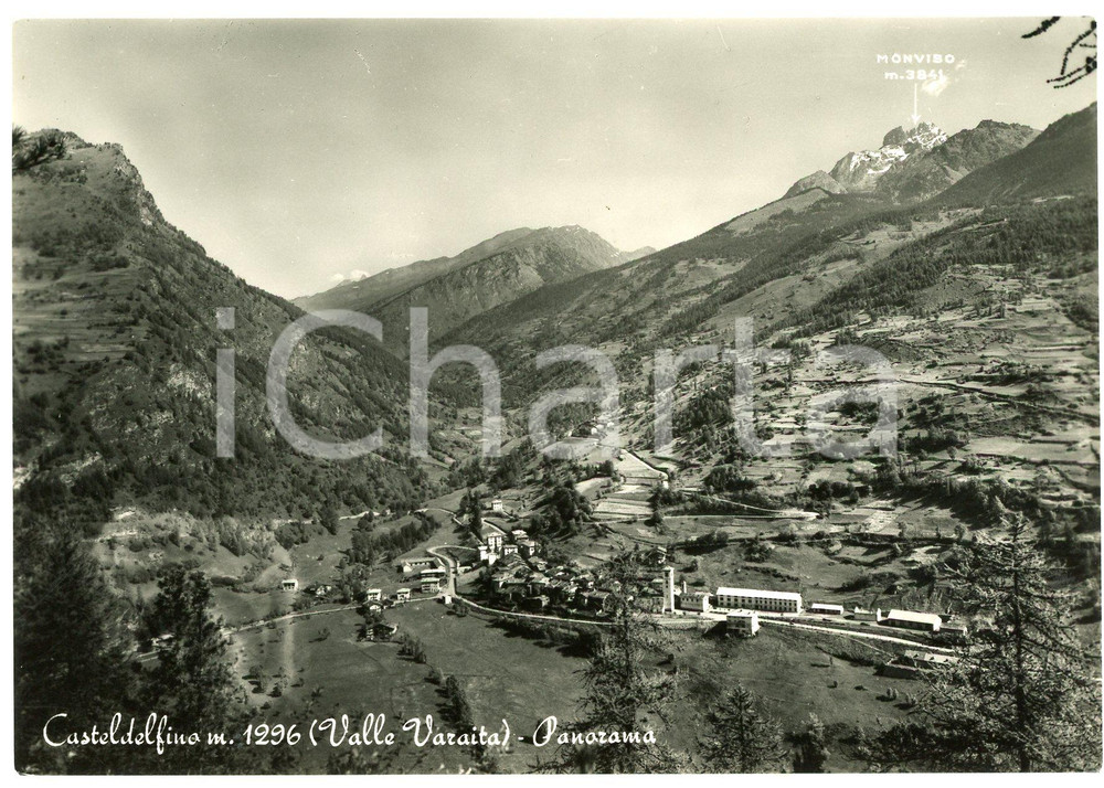 Cartolina originale da collezione 1950 ca CASTELDELFINO CN Panorama con Valle Varaita e Monviso  Cartolina 1