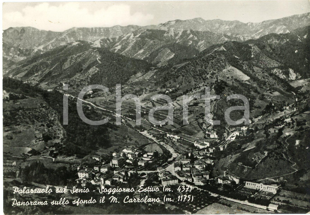 Cartolina originale da collezione 1950 ca PALAZZUOLO SUL SENIO Panorama del paese e Monte Carzolano  Cartolina 1