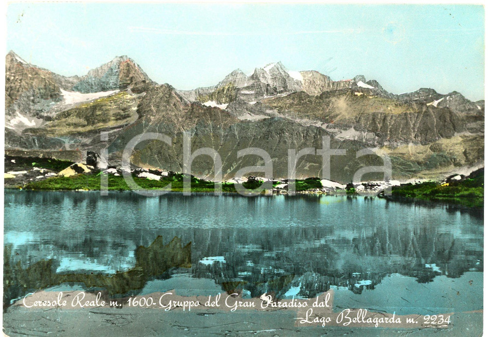 1960 ca CERESOLE REALE (TO) Gruppo Gran Paradiso dal Lago Bellagarda - Cartolina Cartolina d'epoca viaggiata FAIR/discreto Forellino da affissione al margine superiore Formato: 15x10 cm originale e autentica 1