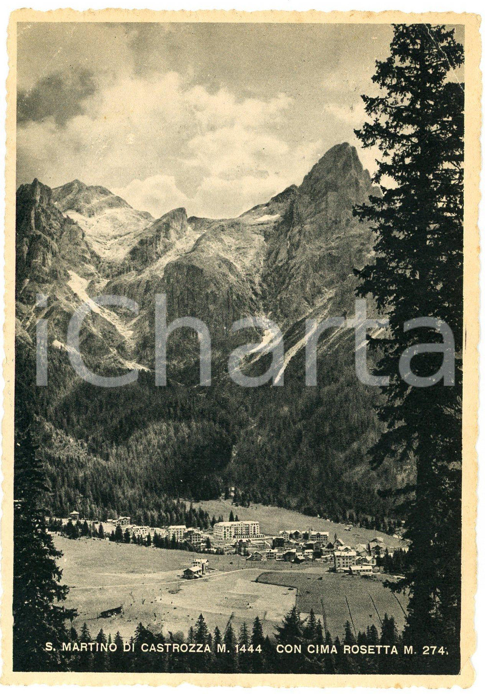1956 SAN MARTINO DI CASTROZZA (TN) Panorama con Cima Rosetta - Cartolina FG VG Cartolina d'epoca viaggiata FAIR/discreto Piegature agli angoli Formato: 15x10 cm originale e autentica 1
