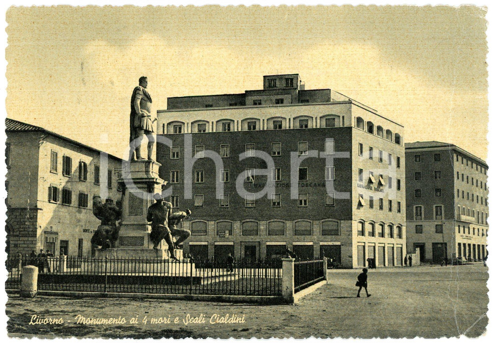 Cartolina originale da collezione 1954 LIVORNO Monumento ai 4 Mori e Scali Cialdini  Cartolina ANIMATA FG VG 1