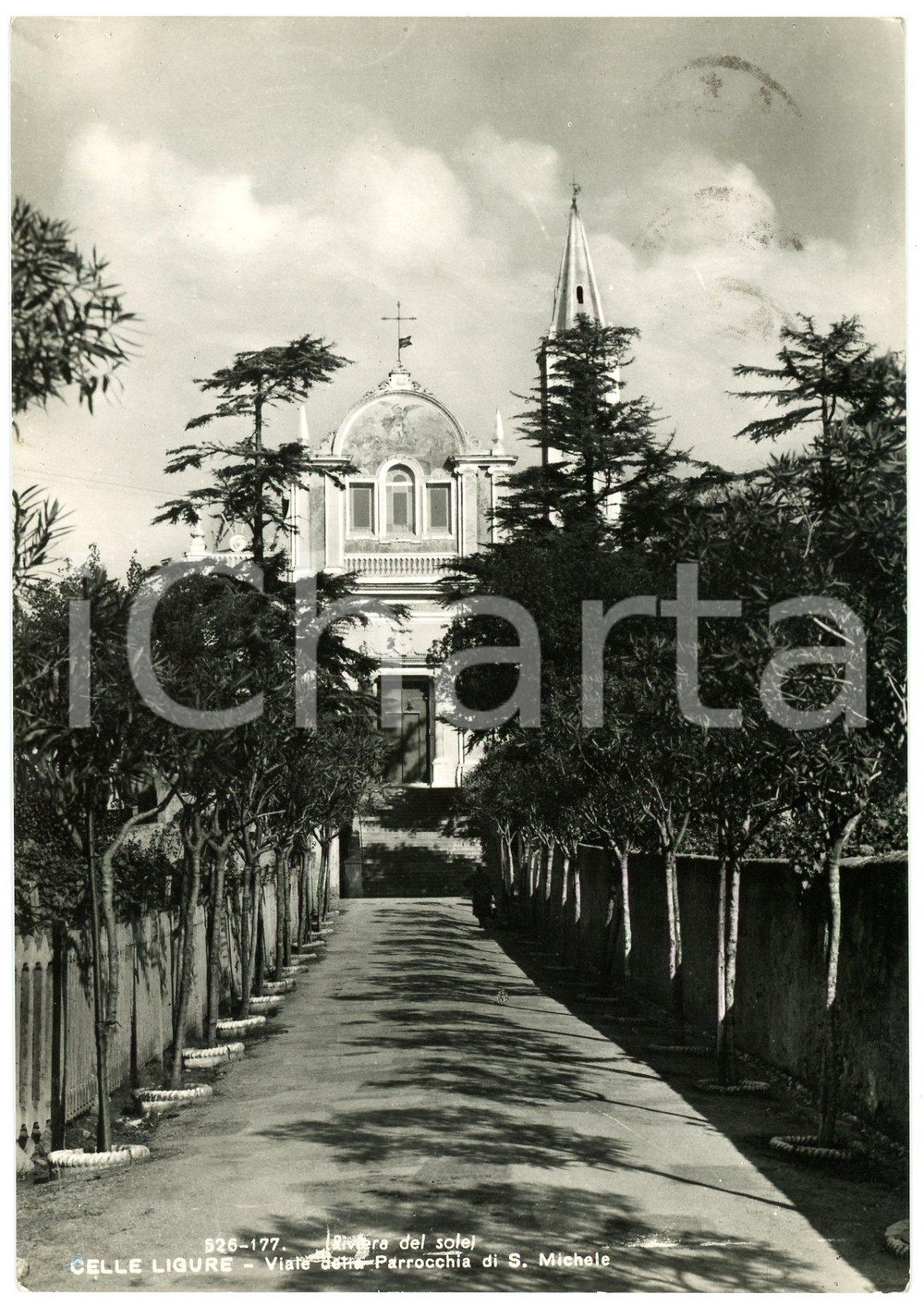 Cartolina originale da collezione 1957 CELLE LIGURE SV Viale della Parrocchia di San Michele  Cartolina FG VG 1