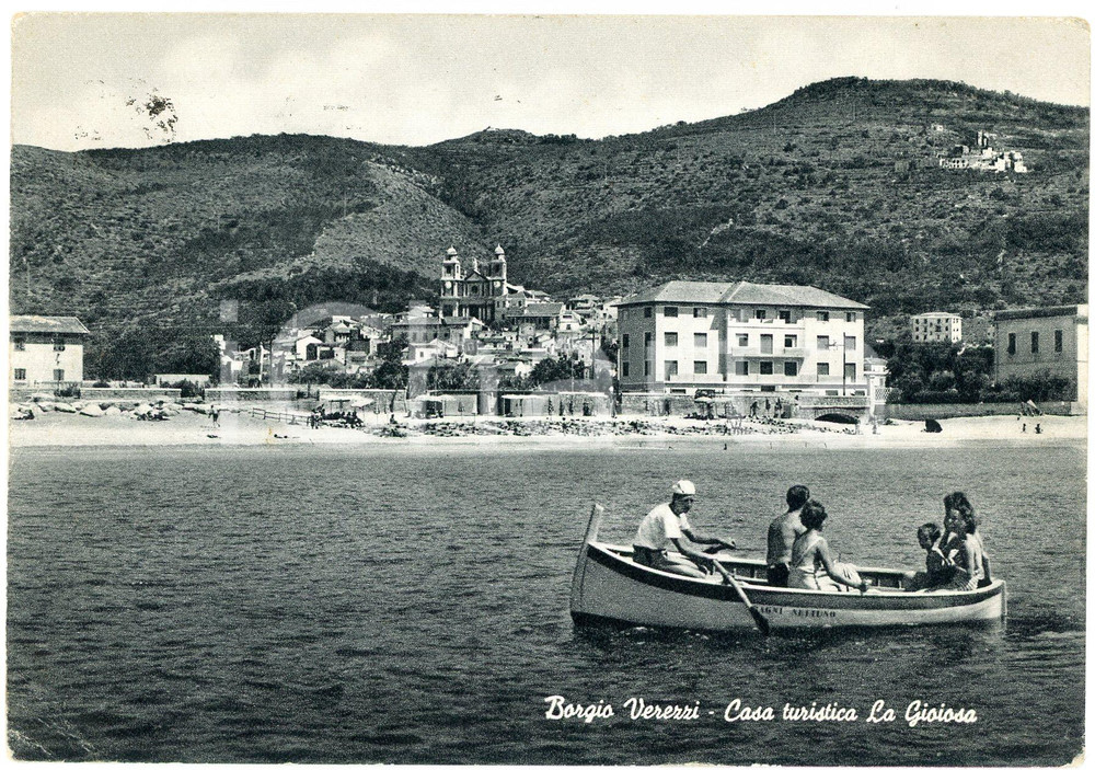 Cartolina originale da collezione 1956 BORGIO VEREZZI Casa Turistica La Gioiosa  Barca Bagni Nettuno  Cartolina 1
