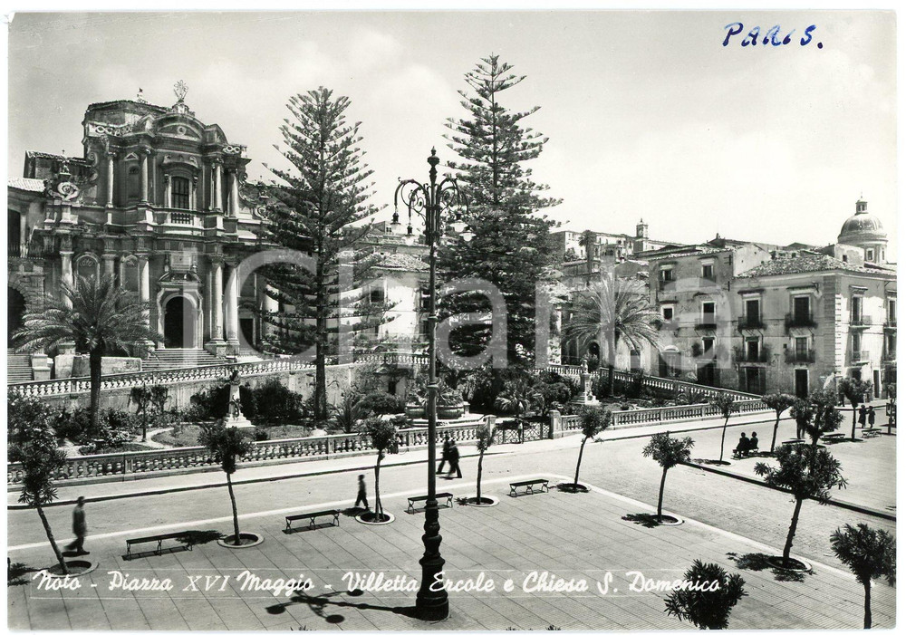 Cartolina originale da collezione 1950 ca NOTO SR Villetta Ercole  e Chiesa San Domenico  Cartolina FG VG 1