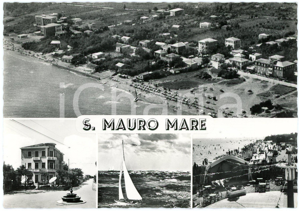 Cartolina originale da collezione 1957 SAN MAURO A MARE FC Vedutine  Cartolina ANIMATA FG VG 1