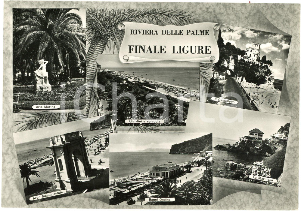 Cartolina originale da collezione 1955 FINALE LIGURE Aria Marina CASTELLETTO Arco Monumentale MARINELLA Cartolina 1