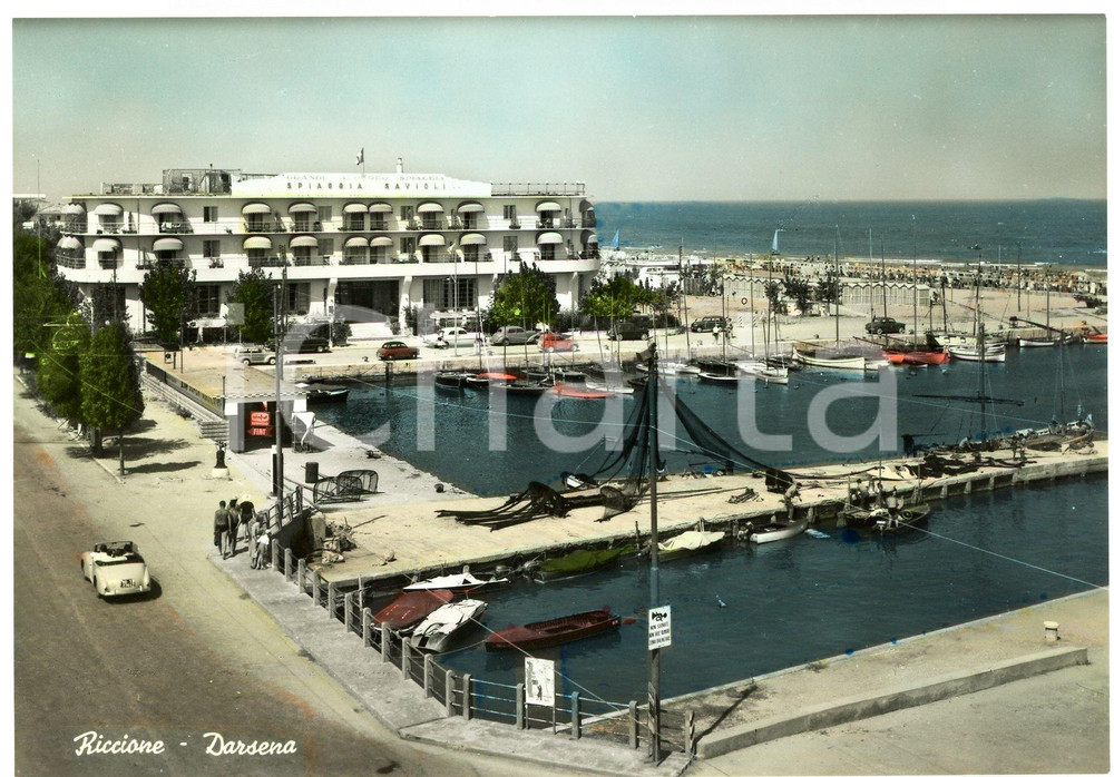 Cartolina originale da collezione 1960 ca RICCIONE RN Darsena e Grande Albergo Spiaggia Savioli  Cartolina FG 1
