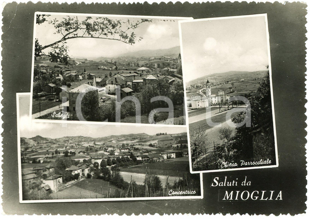 Cartolina originale da collezione 1955 MIOGLIA SV Chiesa Parrocchiale  Schegli  Concentrico  Cartolina FG VG 1