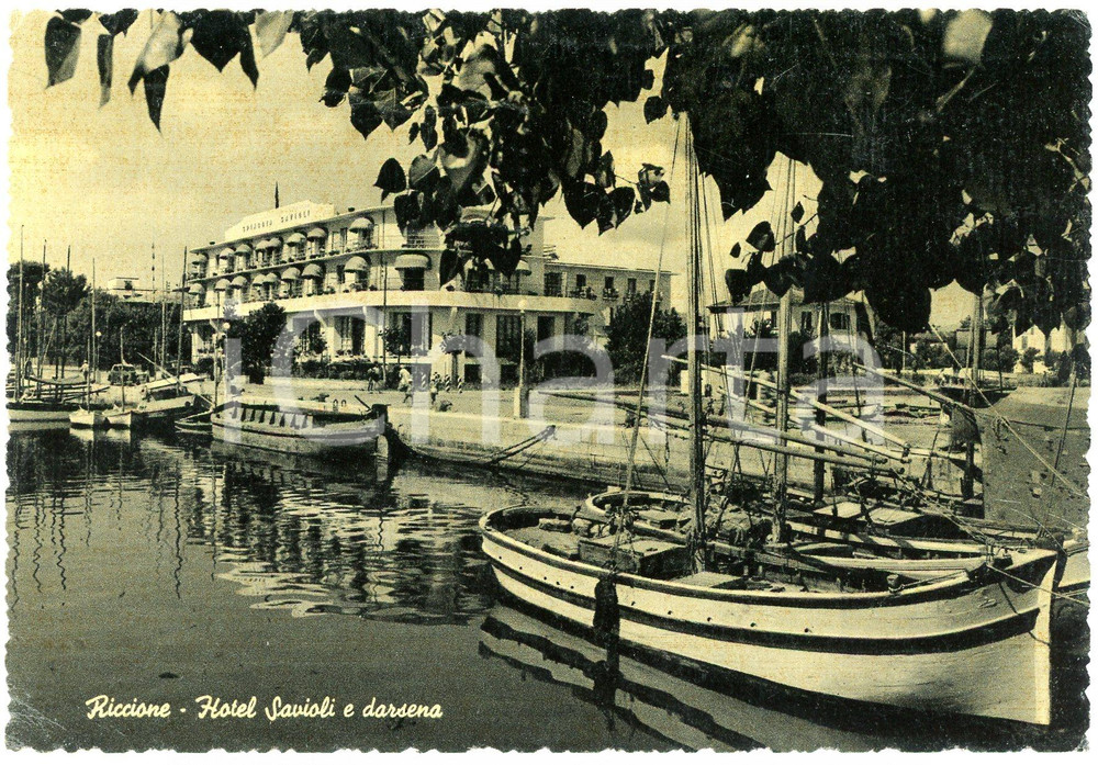 Cartolina originale da collezione 1955 RICCIONE RN Hotel Savioli e Darsena  Cartolina FG VG 1