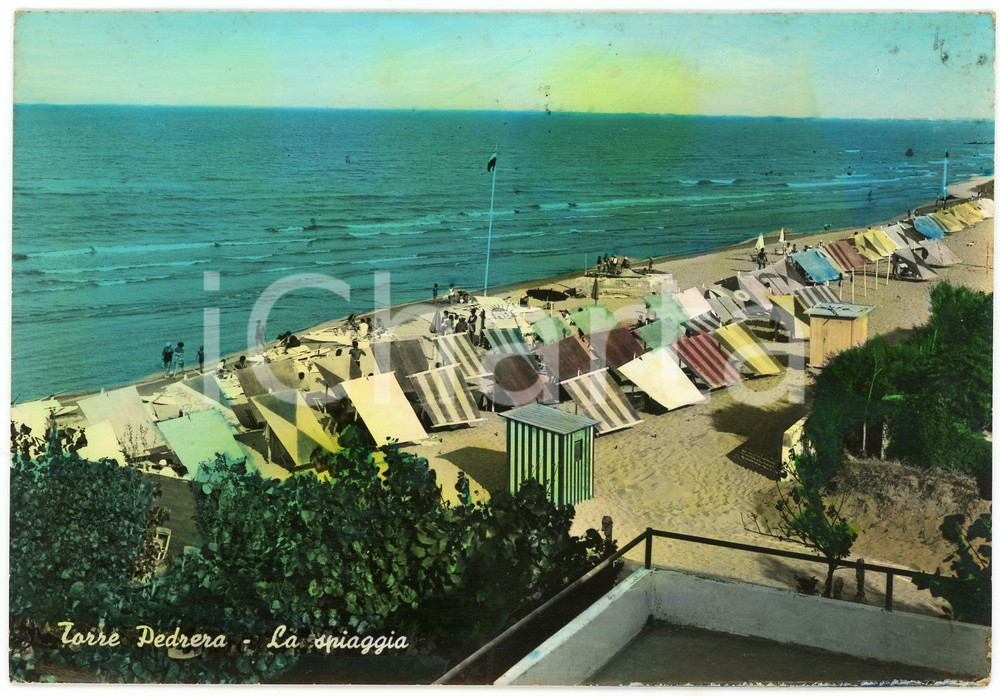 Cartolina originale da collezione 1965 TORRE PEDRERA RN La Spiaggia  Cartolina ANIMATA FG VG 1