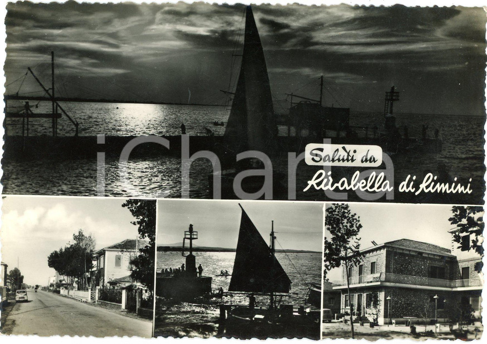 Cartolina originale da collezione 1956 RIVABELLA DI RIMINI Vedutine notturne  Cartolina FG VG 1