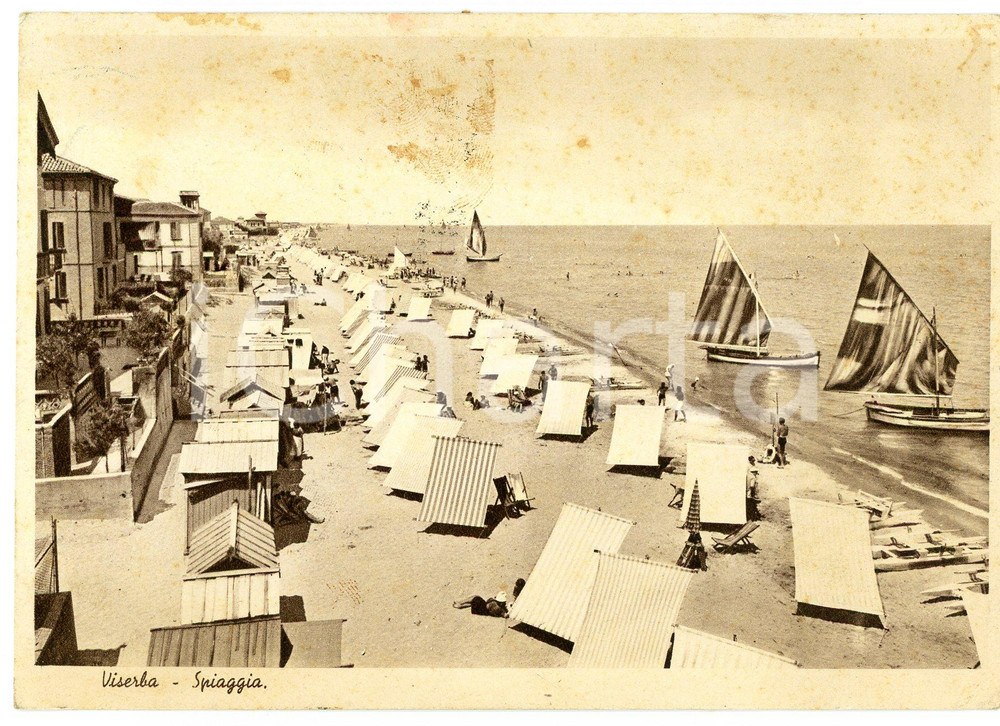 Cartolina originale da collezione 1948 VISERBA DI RIMINI Bagnanti sulla spiaggia  Cartolina ANIMATA FG VG 1