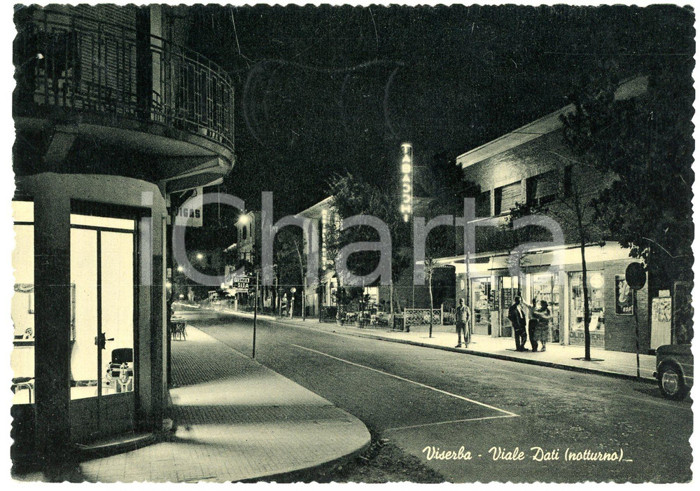 Cartolina originale da collezione 1957 VISERBA RN Viale Dati  Scorcio notturno  Cartolina ANIMATA FG VG 1