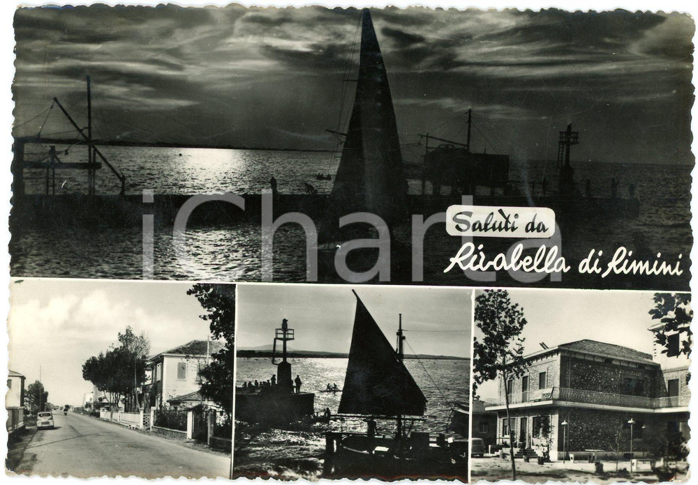 Cartolina originale da collezione 1957 RIVABELLA DI RIMINI Vedutine notturne  Cartolina FG VG 1