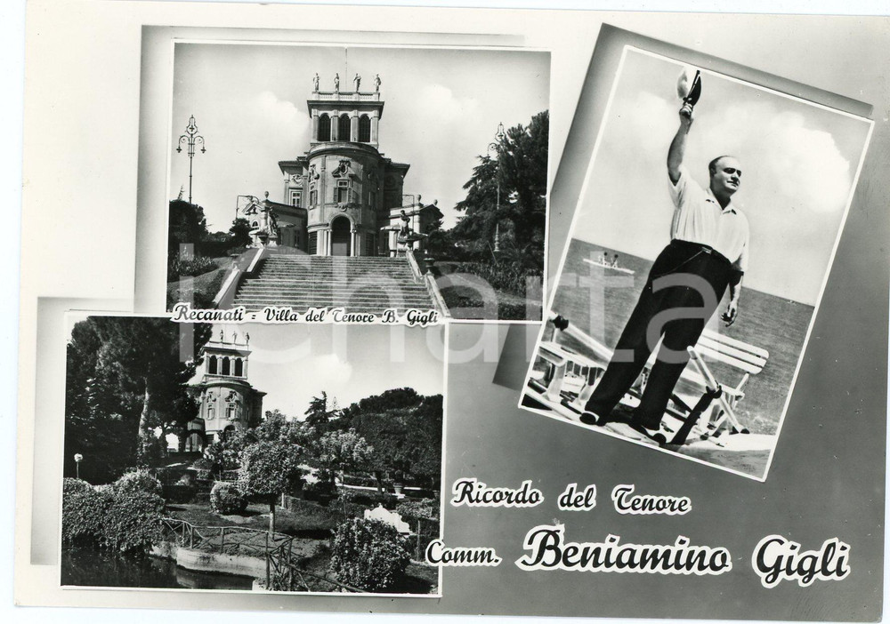 Cartolina originale da collezione 1960 ca RONCHI MC Villa Beniamino Gigli e Ritratto del tenore  Cartolina FG 1