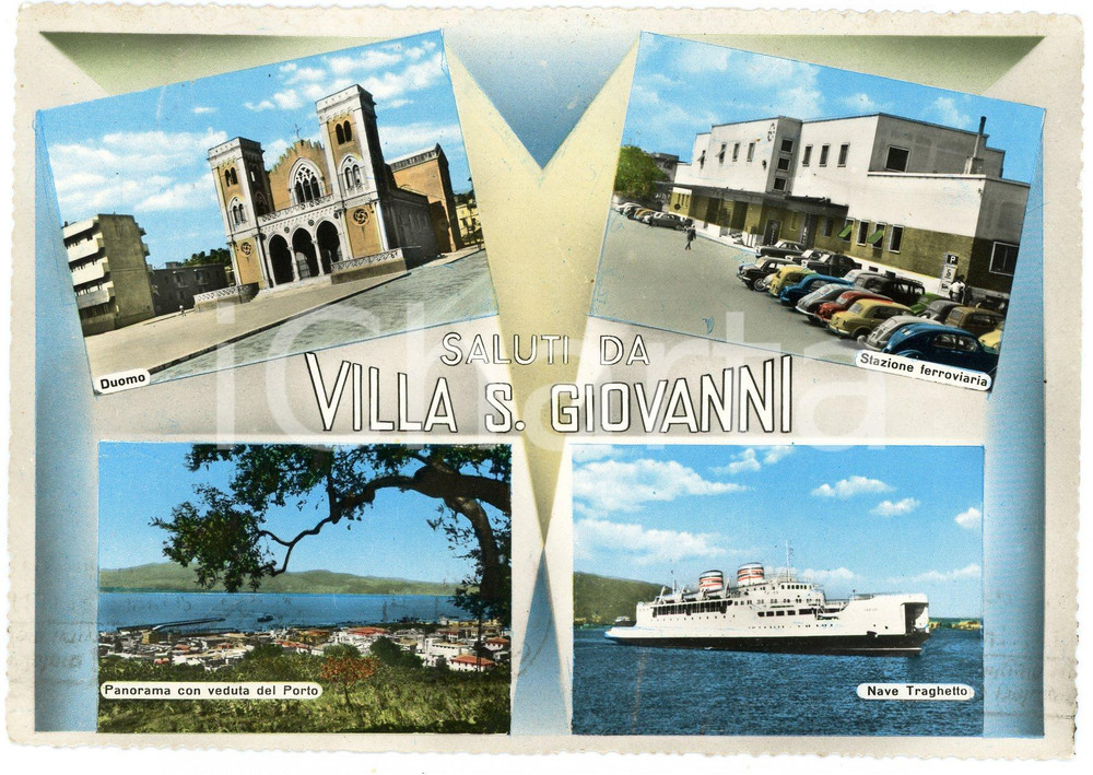 Cartolina originale da collezione 1960 ca VILLA SAN GIOVANNI RC Vedutine con traghetto  Cartolina FG VG 1