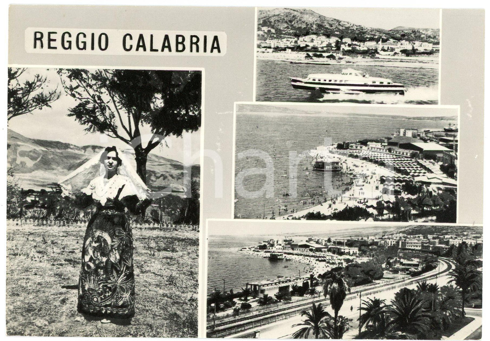 Cartolina originale da collezione 1950 ca REGGIO CALABRIA Vedutine con donna in costume tipico  Cartolina FG NV 1