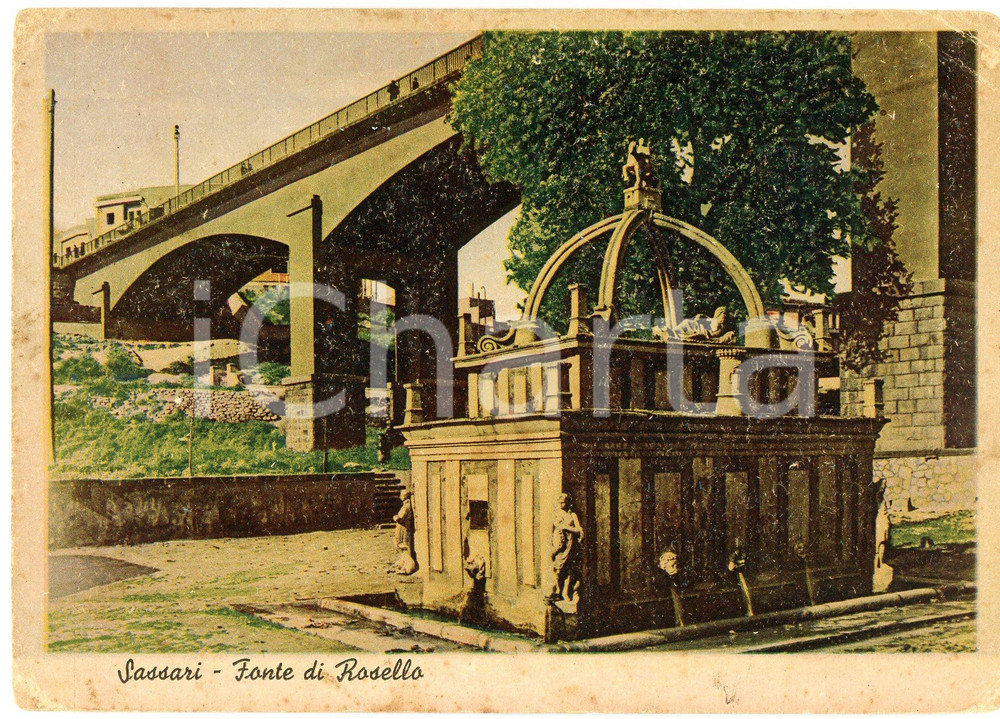 Cartolina originale da collezione 1947 SASSARI La Fontana di Rosello e il ponte Rosello  Cartolina FG VG 1