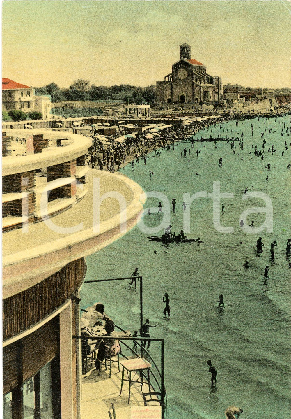 1960 ca NETTUNO La spiaggia e Santuario Santa Maria Goretti - Cartolina