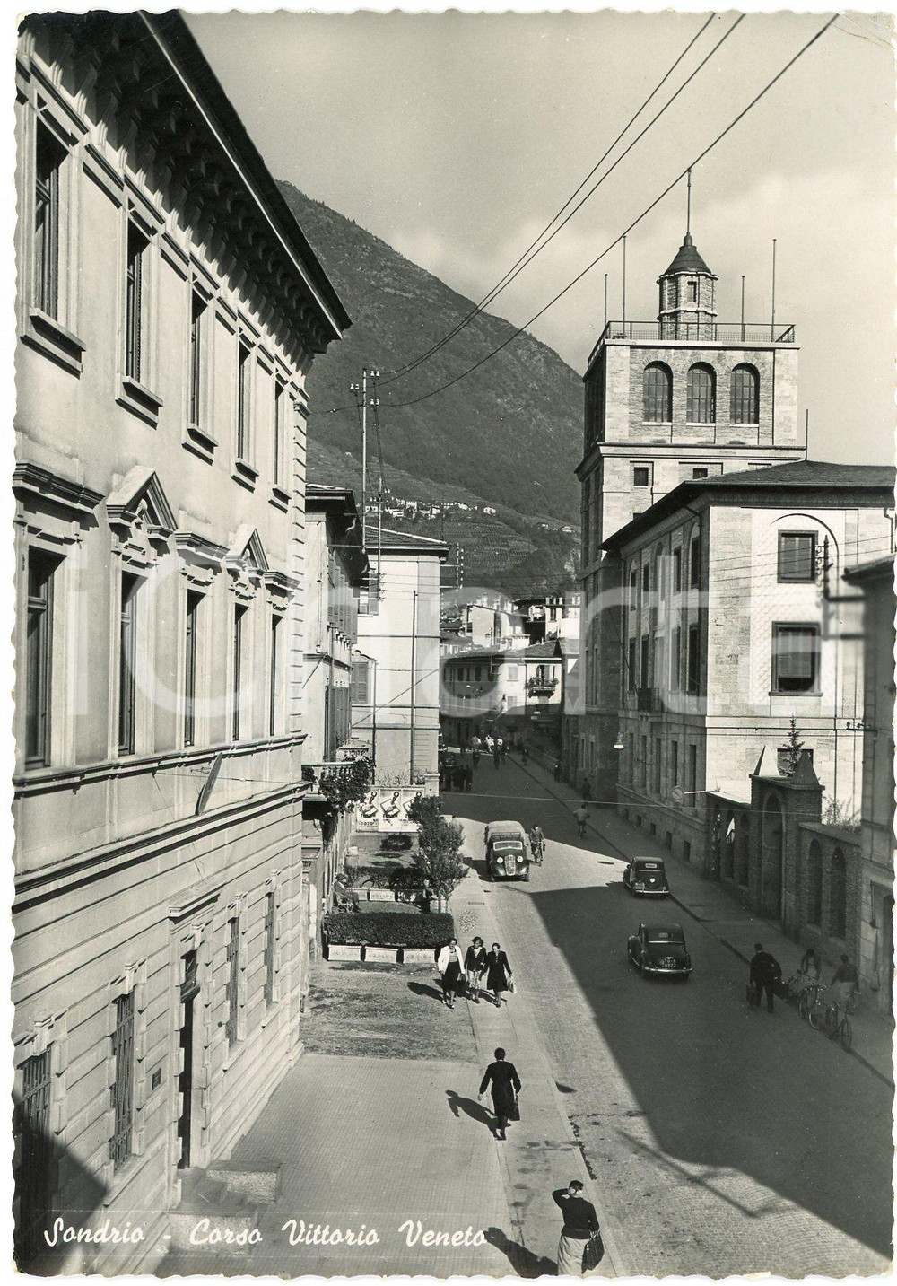 Cartolina originale da collezione 1950 ca SONDRIO Corso Vittorio Veneto  Cartolina ANIMATA FG NV 1