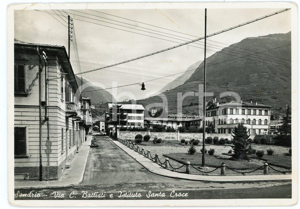 Cartolina originale da collezione 1950 ca SONDRIO Via Cesare Battisti e Istituto Santa Croce  Cartolina FG VG 1