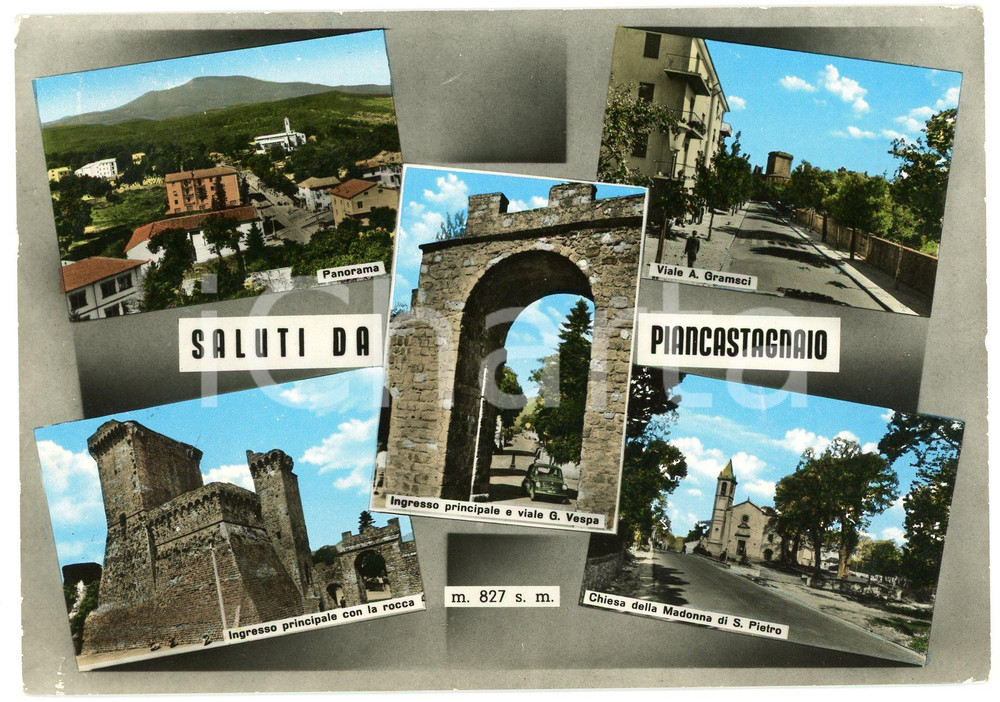 Cartolina originale da collezione 1960 PIANCASTAGNAIO Chiesa della Madonna di San Pietro e Viale Gramsci Cartolina 1