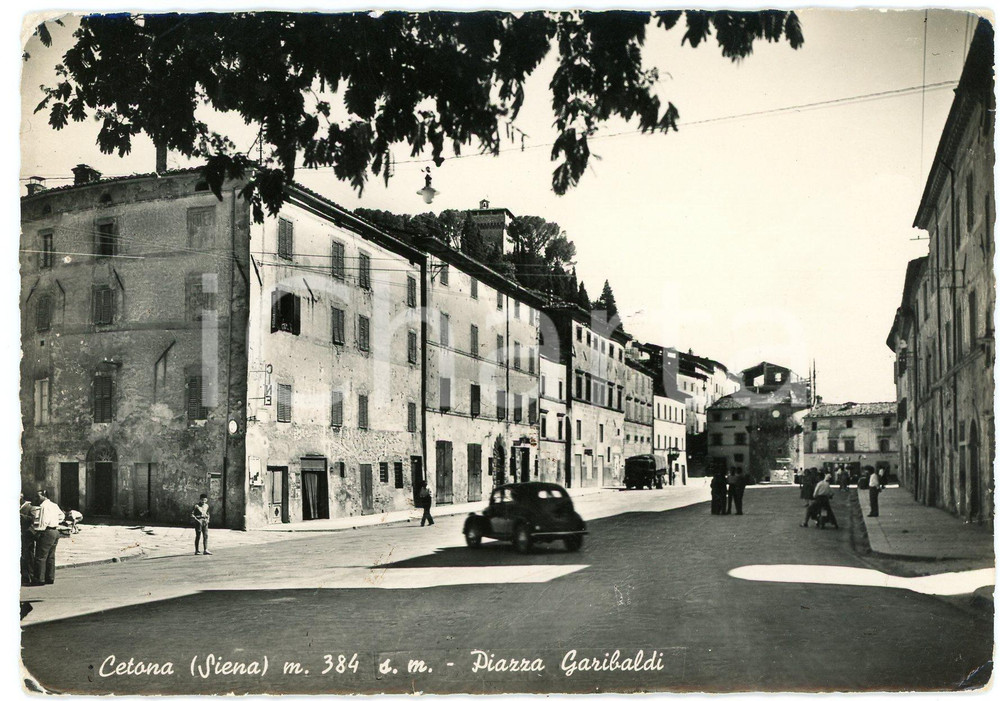 Cartolina originale da collezione 1956 CETONA SI Veduta di Piazza Garibaldi  Cartolina ANIMATA FG VG 1