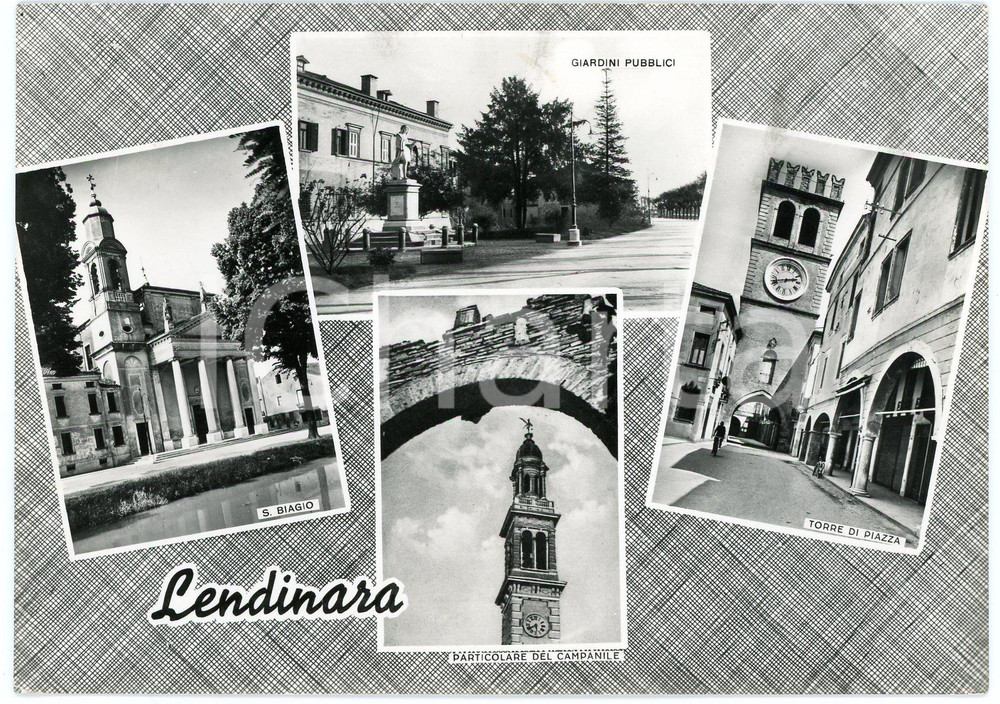 Cartolina originale da collezione 1958 LENDINARA RO Chiesa di San Biagio  Torre di Piazza  Cartolina FG VG 1
