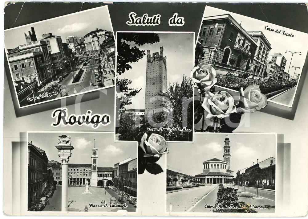 Cartolina originale da collezione 1962 ROVIGO Corso del Popolo  Torre Donà delle Rose  Cartolina FG VG 1