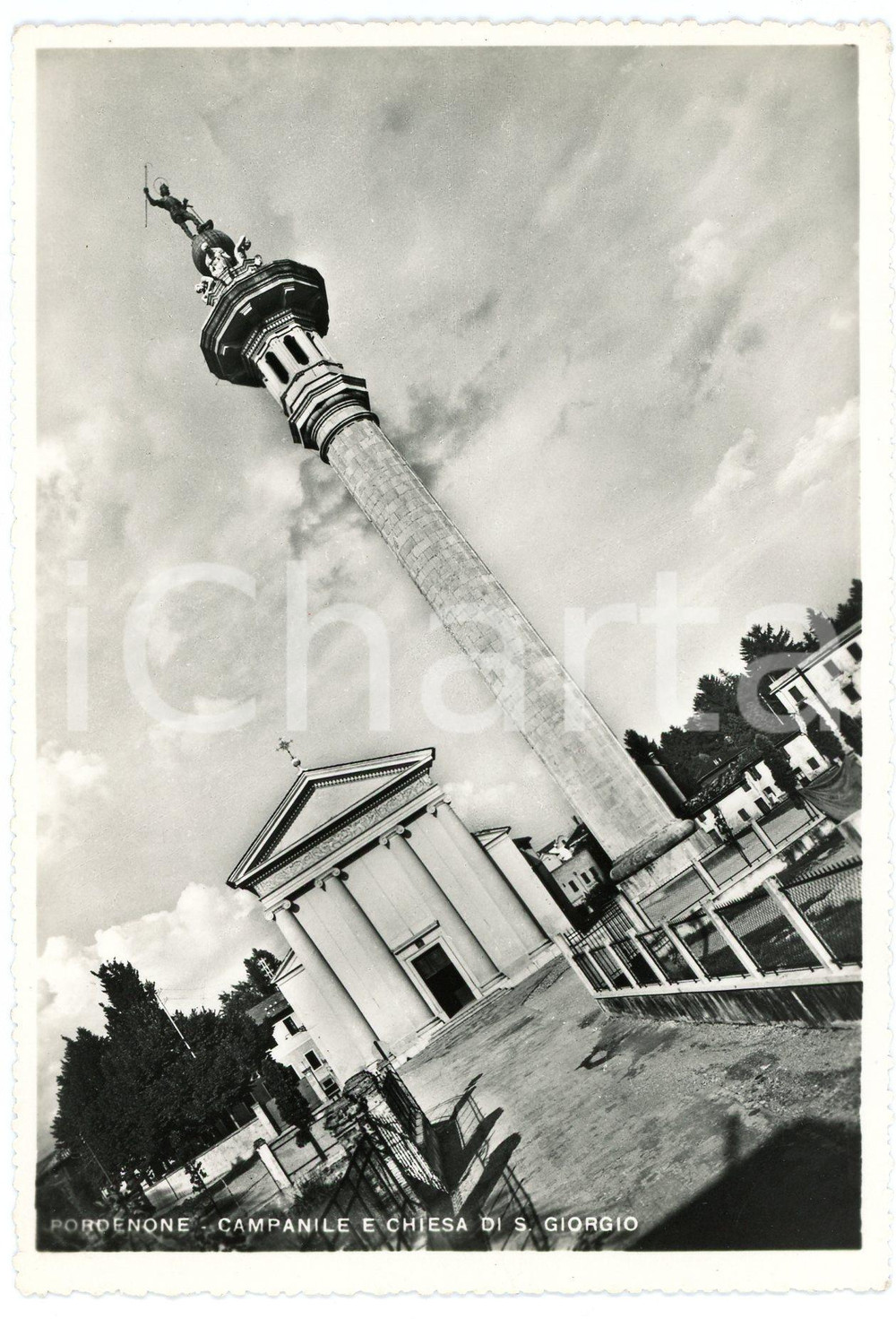 Cartolina originale da collezione 1950 ca PORDENONE  Campanile e Chiesa di San Giorgio  Cartolina FG NV 1