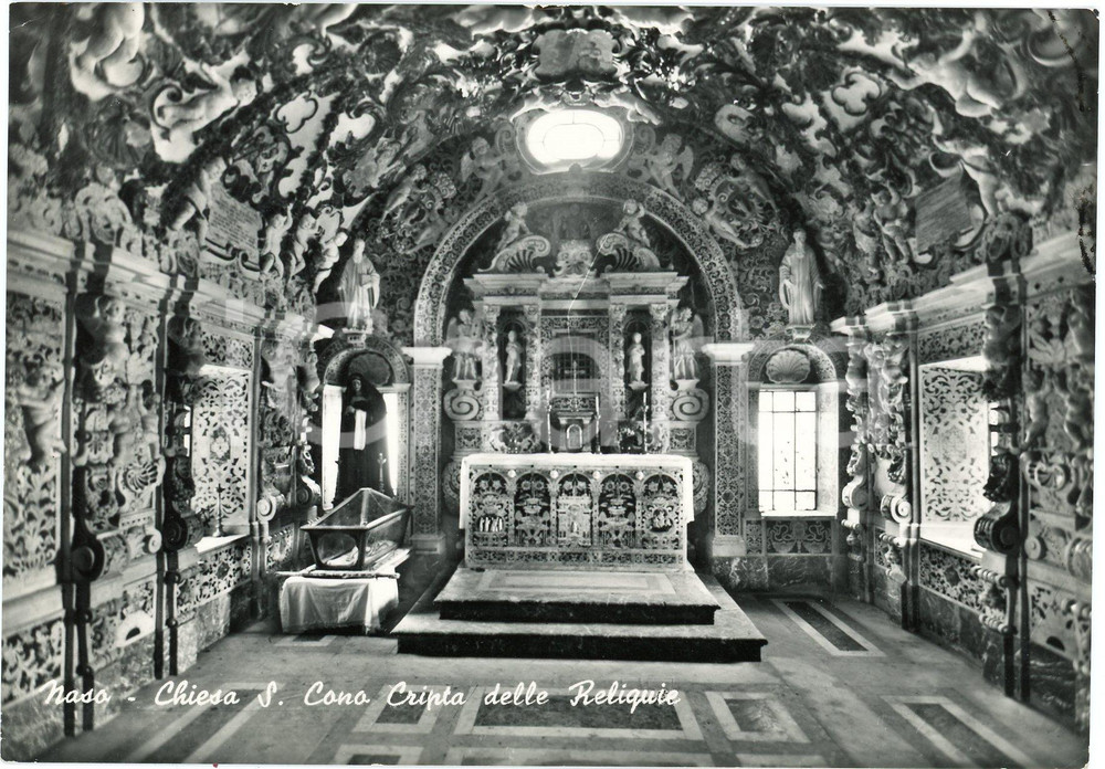 Cartolina originale da collezione 1958 NASO ME Cripta delle Reliquie nel Tempio di San Cono  Cartolina FG VG 1